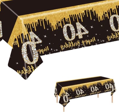 Feestelijke Tafelkleed Decoraties voor 40e Verjaardag - Zwart Goud Thema Plastic Rechthoekig 137 x 274cm - Perfect voor Binnen Buiten Feestjes en Evenementen