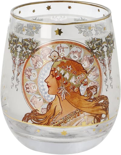 Goebel - Alphonse Mucha | Windlicht / Theelicht Sterrenbeeld | Glas - 9cm - waxinelicht houder - met echt goud