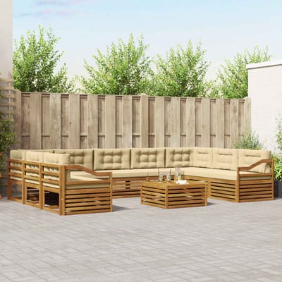 vidaXL - Buiten - bank - set - 10 - st - Natuurlijk - en - Beige - Massief - Acacia - Hout