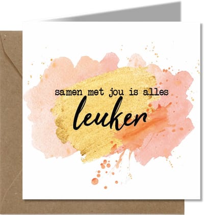Tallies Cards - greeting - ansichtkaarten - Met jou is alles Leuker - Aquarel  - Set van 4 wenskaarten - Inclusief kraft envelop - valentijnskaart - valentijn  - moeder - mama - liefde - 100% Duurzaam