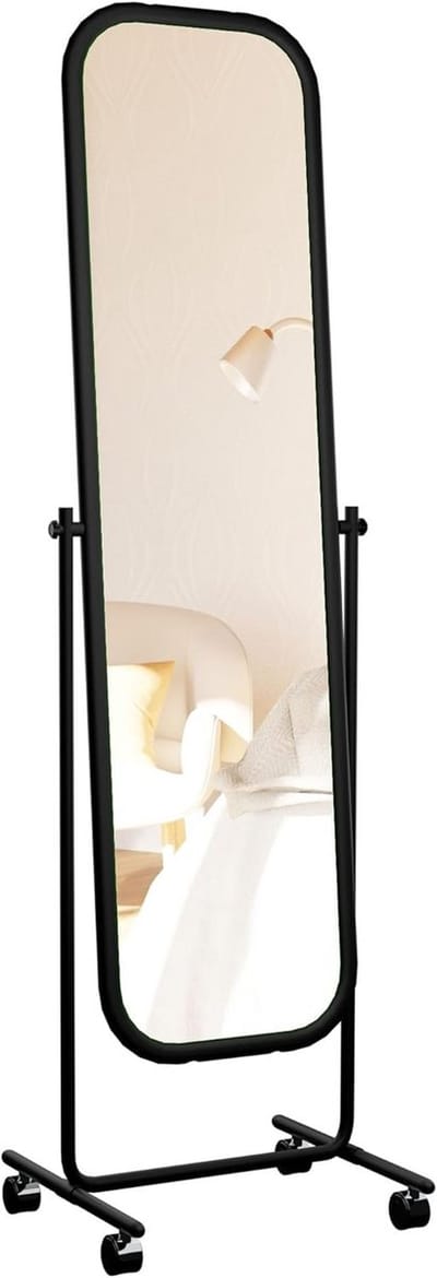 Staande Spiegel - Volledige Lengte Spiegel - Aankleden en Styling - Met Verrijdbaar Onderstel - 45x48x166 cm - Zwart