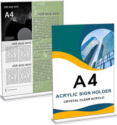 Dailygoods - Transparante Prijskaart Houder A4 - Set van 2 Acryl T-Stands voor Menu's en Brochures