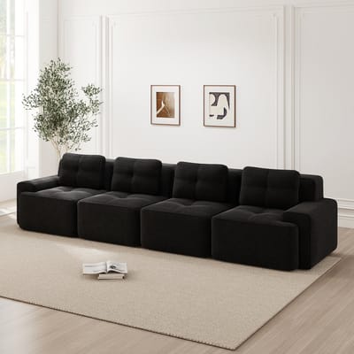 Wishdor - Modulaire 4-Zits Bank - Diepe Zitting En Antislip Onderzijde - Minimalistisch Ontwerp Voor Woonkamer - Cord - Zwart