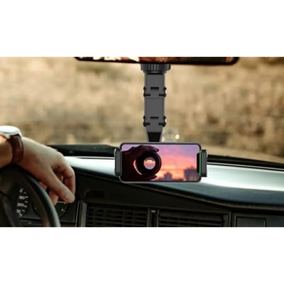 Smartphone houder voor in de auto met voor- en achteruitkijkspiegel