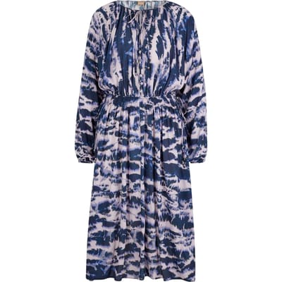 Boss Midi-jurk met elastische tailleband voor dames (Beige/Zwart/Paars)