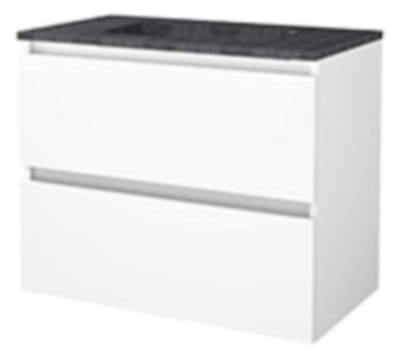 Basic-Line Start 46 Badkamermeubelset - 80 x 46 cm - Greeploos - 2 Lades - Hardstenen Wastafel - 1 Kraangat - Ice White