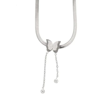 Collier papillon vintage pour femme, couleur or, chaîne serpent en acier inoxydable, breloque esthétique, ras du cou, fête de mariage, 2023, bijoux cadeau argenté