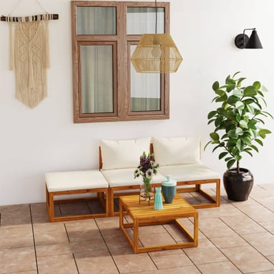vidaXL - 4-delige - Loungeset - met - kussens - massief - acaciahout - crème