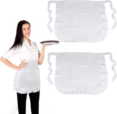 2 stuks wit tailleschort, verstelbaar klein half schort met 1 zak, ruches waist schort, kookschort geschikt voor meisjes, dames, koks en kelners voor koken, reinigen, schilderen, wit, 52 x 41,5 cm