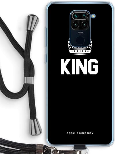 Case Company® - Hoesje met koord geschikt voor Xiaomi Redmi Note 9 hoesje met Koord - King zwart - Telefoonhoesje met Zwart Koord - Bescherming aan alle Kanten en Over de Schermrand