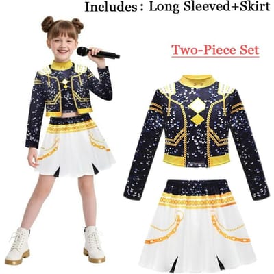 Costume Cosplay Filles Anime Zoey Mira Robe de Soirée Fantaisie pour Enfants Idol Film Cosplay Vêtements Halloween Carnaval Doré Scène XO2Y5K 140cm black