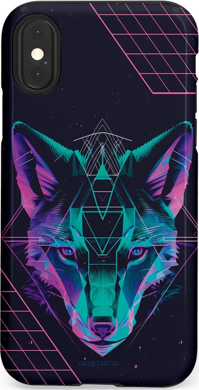 Casetastic hoesje geschikt voor Apple iPhone X / Apple iPhone XS - Dubbellaagse bescherming - Neon Wolf - Fashion Case - Donkerblauw