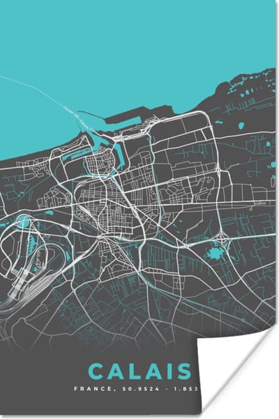 Poster Calais - Frankrijk - Plattegrond - Kaart - Stadskaart - 120x180 cm XXL