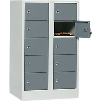 Lockerkast, plaatstaal, deuraanslag rechts, cilinderslot, 10 vakken, B 600 x H 965 mm, lichtgrijs RAL 7035/blauwgrijs RAL 7031