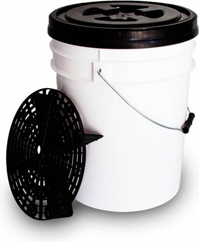 Was-emmer - met vuilgrid & waterdicht schroefdeksel - detailing bucket - auto & motor - carwash & detailing - kleur wit