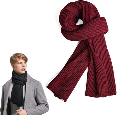 Gebreide Sjaal Dames & Heren - Warme Wintersjaal - Sjaaltje - Unisex - Langwerpige Sjaal - Wollen Sjaal - Winter Warm & Zacht - Heren Sjaal - Dames Sjaal - Fijn Geweven Sjaal - Klassieke Sjaal - Diep Rood - 185 X 30 Cm