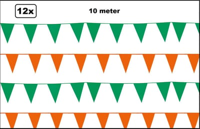 12x Vlaggenlijn oranje/groen 10 meter - Merk Wefiesta - vlaglijn festival feest party verjaardag thema feest kleur