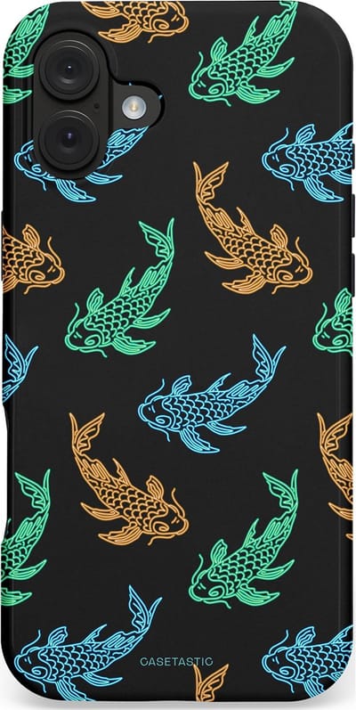 Casetastic hoesje geschikt voor Apple iPhone 16 Plus - MagSafe - Dubbellaagse bescherming - Neon Koi - Fashion Case - Zwart Petrol Donkergroen Bruin
