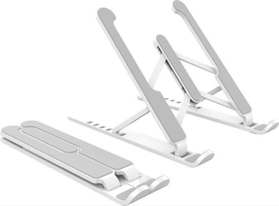 ***Verstelbare & Opvouwbare Laptop Standaard zilver/wit - anti slip - Kunsstof - Geschikt voor Macbook/Ipad - Microsoft/windows - 10 t/m 17 - van Heble®