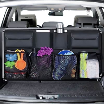 Intirilife Multifunctionele kofferbak opknoping tassen achterbank opbergnetten in het Zwart - 86.5 x 45 cm - Voor het veilig opbergen van alle soorten kleine bagage