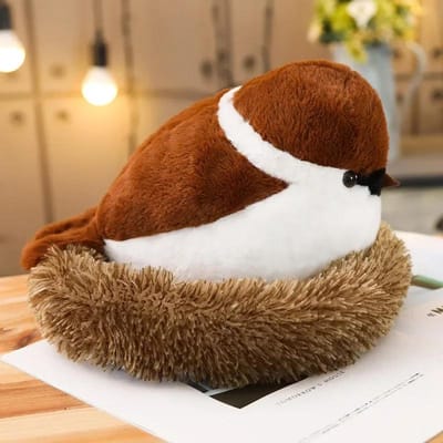 Zachte Schattige Realistische Pluche Vogel Dier Mus Pluche Speelgoed Met Pluizig Nest Zacht Speelgoed Grappig Creatief Cadeau Voor Kinderen Vrienden about 20X30cm