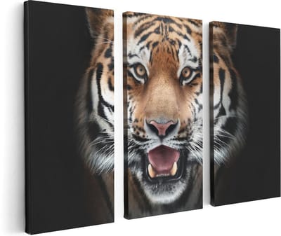 Artaza Canvas Schilderij Drieluik Tijgerkop - Tijger - 120x80 - Foto Op Canvas - Canvas Print