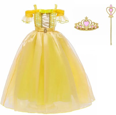 Het Betere Merk - Prinsessenjurk meisje - Verkleedkleding - maat 122/128 - Tiara - Verkleedjurk - Verkleedkleren meisje - Toverstaf - Kroon - Kleed