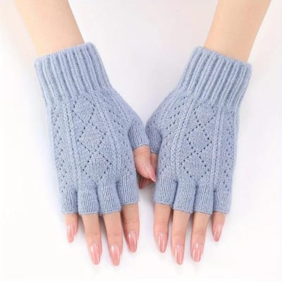 Gants Tricotés Thermiques d'Hiver Demi-Doigts pour Hommes et Femmes - Chauds, Respirants et Confortables pour les Activités de Plein Air et le Fitness white