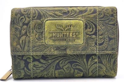 Hunters Portemonnee Bloemen Reliëf groen medium - (bxhxd) ca. 14cm x 9cm x 3,5cm