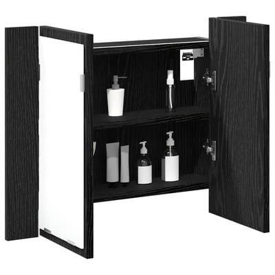 vidaXL - Badkamerspiegelkast - Zwart - Eiken - 60 - x - 12 - x - 45 - cm - Bewerkt - hout