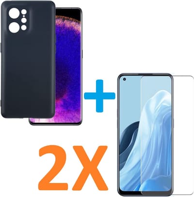 Soft TPU Zwart hoesje Silicone Case + 2 stuk Glas Screenprotector Geschikt voor: Oppo Find X5