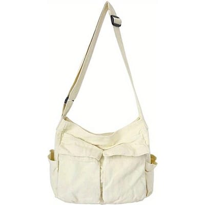Vrouwen Vintage Handtas Canvas Tiener Schoudertassen Messenger Bags Dames Casual Handtas Crossbody Portemonnee wit