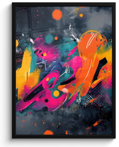Poster in lijst - Fotolijst 60x80 cm - Posters - Abstract - Graffiti - Kleurrijk - Verfspatten - Posterlijst zwart - Decoratie - Wanddecoratie woonkamer - Muurdecoratie slaapkamer