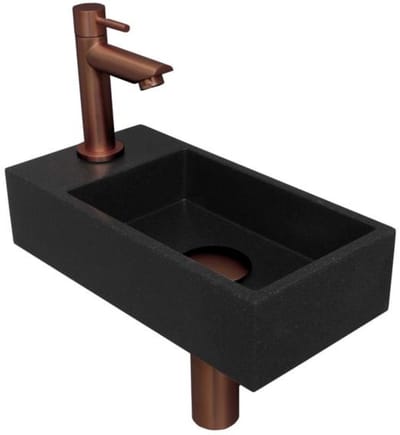 INK - Fonteinpack Quartz Links incl. Fonteinkraan - Design Sifon - Design Plug en Montageset - 360x180x90 Mm - Quartz Zwart/mat Rose Goud