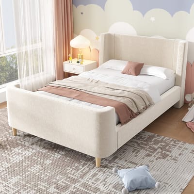 Kinderbed gestoffeerd, eenpersoons hemelbed met kosmisch patroon, 90 x 200 cm, voor jongens en meisjes, beige, fluweel (zonder matras)