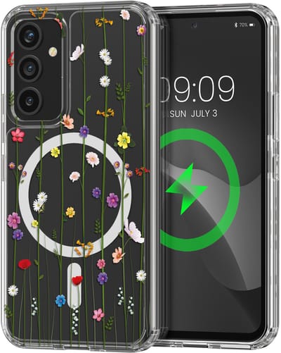 kwmobile Kristalheldere hardcase compatibel met Samsung Galaxy A54 5G Hoesje – compatibel met MagSafe – Acryl hoesje met TPU-rand – Wilde Bloemen Stengels design
