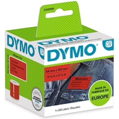 DYMO originele LabelWriter grote verzendlabels/naamkaarten | 54 mm x 101 mm | zwart op rood | Rol van 220 zelfklevende etiketten | Geschikt voor de LabelWriter labelprinters | Gemaakt in Europa