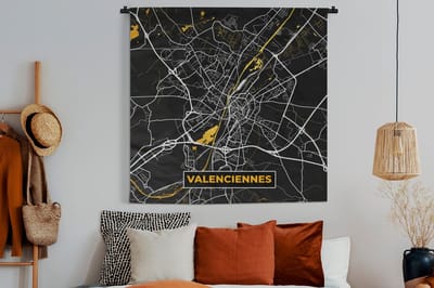 Wandkleed - Wanddoek - Kaart – Stadskaart – Valenciennes - Plattegrond – Frankrijk - 150x150 cm - Wandtapijt