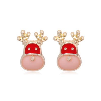 Rendier oorknoppen | rood roze | goud gekleurd