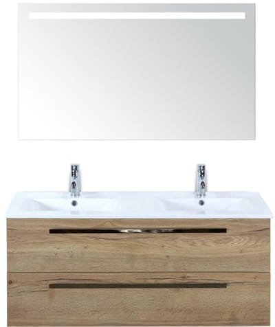 Seville Badmeubelset 120 cm - 2 Laden Natuur Eiken - Wastafel Enjoy Dubbel met Sence Spiegel