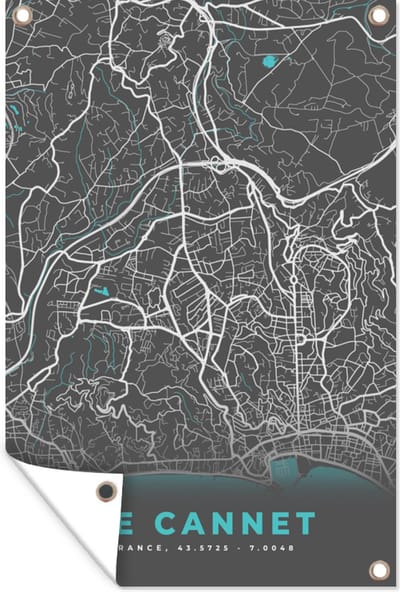 Muurdecoratie Le Cannet - Frankrijk - Plattegrond - Stadskaart - Kaart - 120x180 cm - Tuinposter - Tuindoek