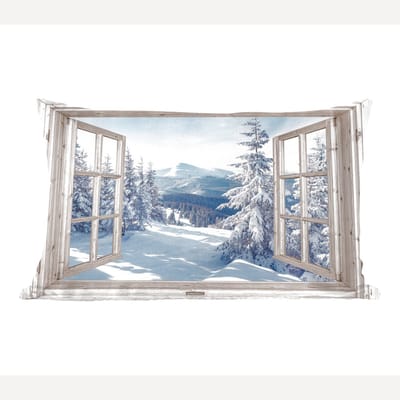 Sierkussens - Kussentjes Woonkamer - 60x40 cm - Doorkijk - Winter - Landschap - Natuur - Berg - Bomen - Wit