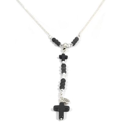 Heaven Eleven dames Ketting zilver plating - onyx matte - zwart kruisje