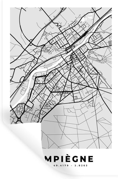 Muurstickers - Sticker Folie - Compiègne - Plattegrond - Frankrijk - Kaart - Stadskaart - 20x30 cm - Plakfolie - Muurstickers Kinderkamer - Zelfklevend Behang - Zelfklevend behangpapier - Stickerfolie