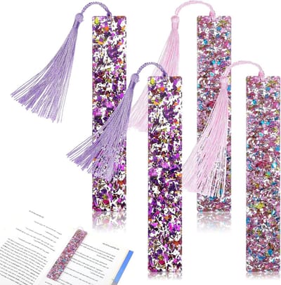 Kleurrijke Sequined Boekenleggers met Kwastje - Set van 4, Perfect voor Scrapbooking, DIY Kunst en Kantoorbenodigdheden