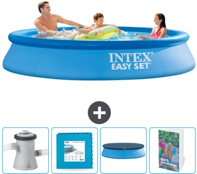 Intex Rond Opblaasbaar Easy Set Zwembad - 305 x 61 cm - Blauw - Inclusief Zwembadfilterpomp - Vloertegels - Afdekzeil - Zwembadgids