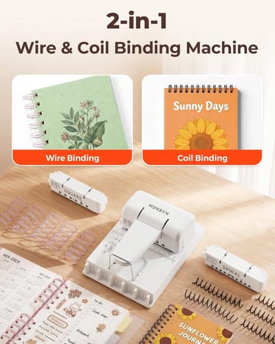 Multifunctionele Bindmachine met Verwisselbare Ponskoppen voor A4 Papier, Geschikt voor Planners, Notitieboeken en Scrapbooks in A4/A5/B5 Formaat – Wit