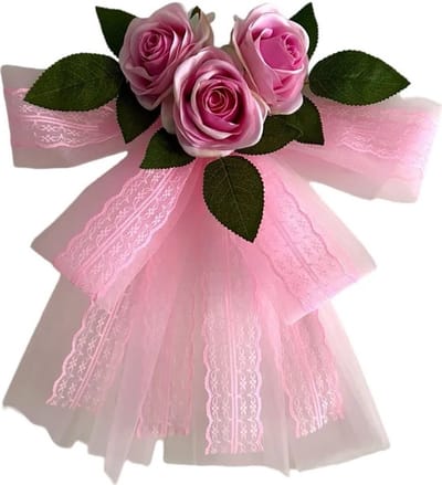 autodeco.nl MIA ROZE MET KANT Buitenspiegels Decoratie 2 stuks - Trouwauto Versiering Roze Rozen met Kant - Bloemen op de Auto Bruiloft - Trouwerij - Huwelijk - Bruiloft Decoratie - Versiering Spiegel Auto - Autoversiering voor Volgauto's