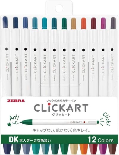 Zebra Clickart Knock Sign 0,6mm Pennen Set van 12 Donkere Kleuren
