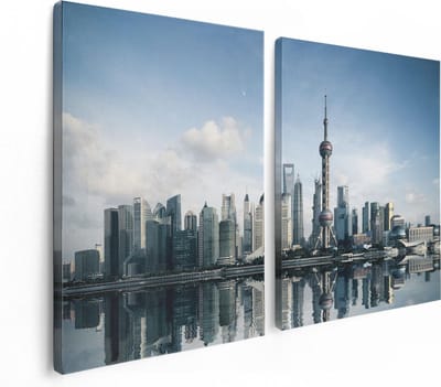 Artaza Canvas Schilderij Tweeluik Shanghai Skyline in China - 120x80 - Foto Op Canvas - Canvas Print